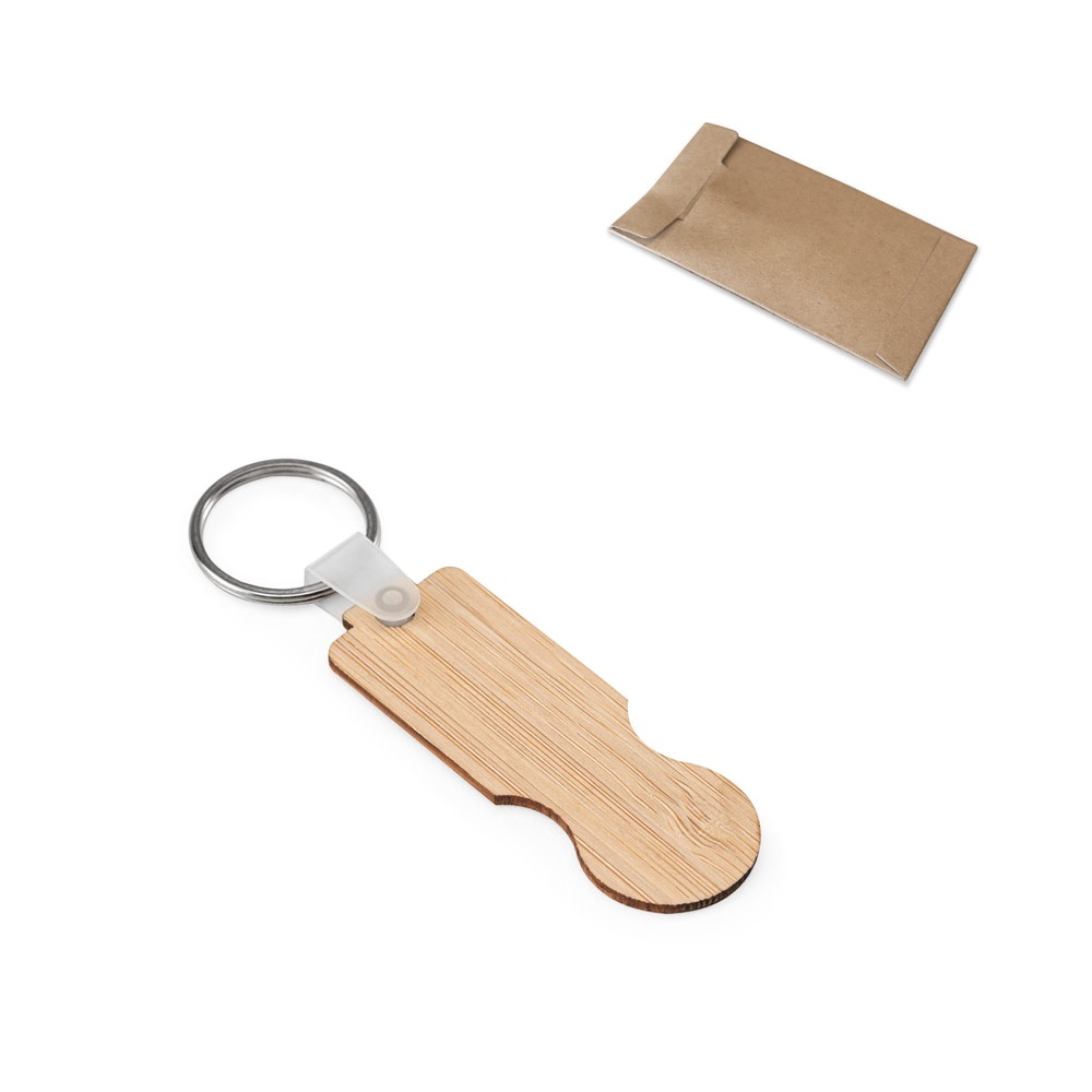 SHOPZ. Chaveiro de bambu com extremidade em formato de moeda