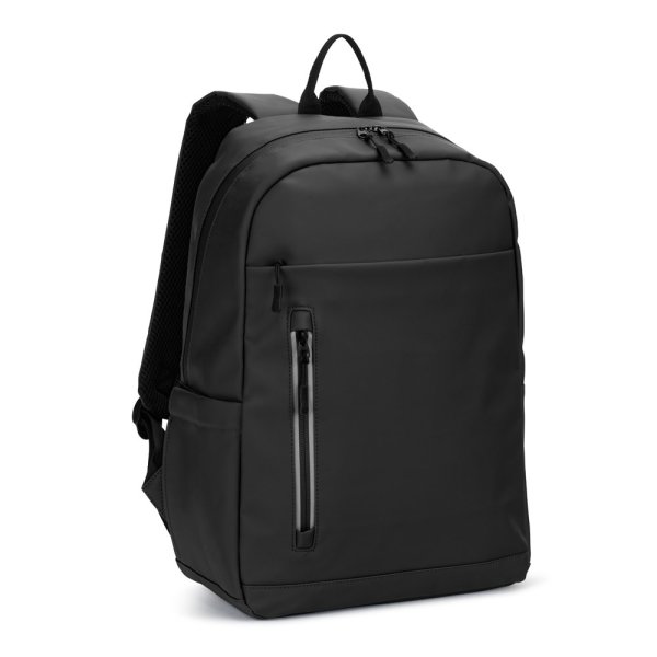 Mochila para laptop NOUMEA (16") em PU com zíperes resistentes à água. - 103 - Preto