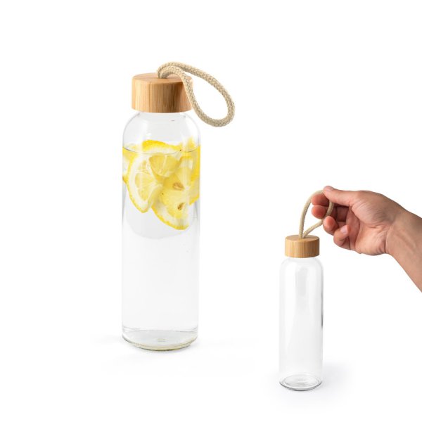 CROSBY. Garrafa de água de vidro com tampa de bambu, 520 ml