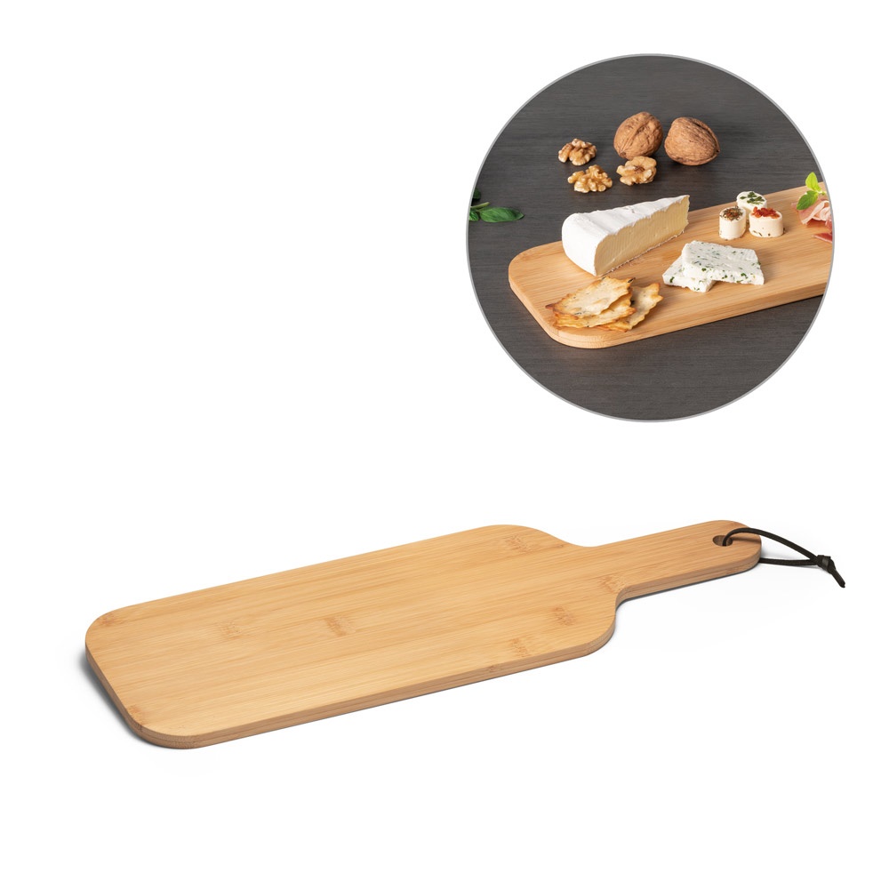 SESAME. Tábua de corte de bambu com cordão, ideal para aperitivos.