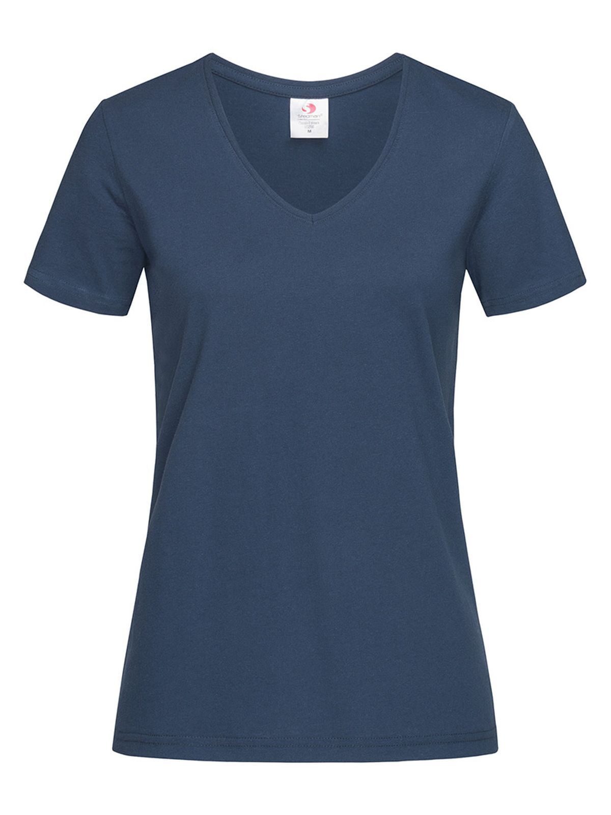 Camiseta feminina clássica com decote em V - NAV - Azul-marinho