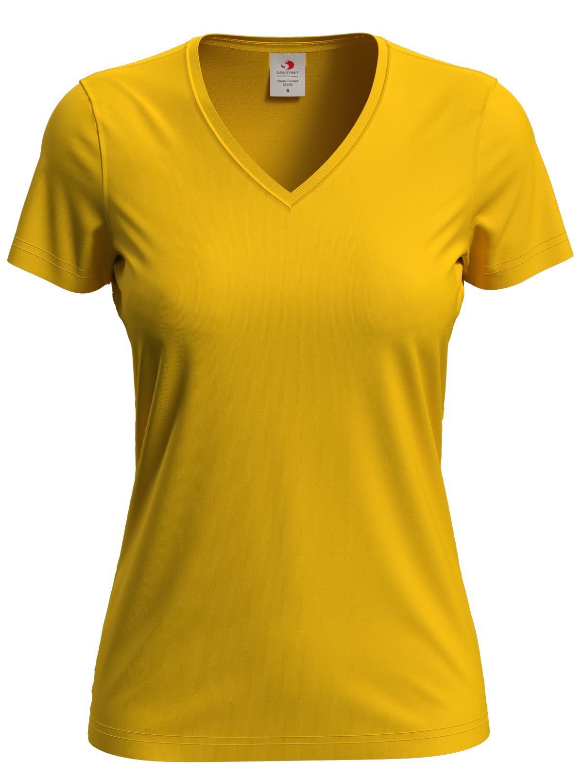 Camiseta feminina clássica com decote em V - SUN - Amarelo girassol