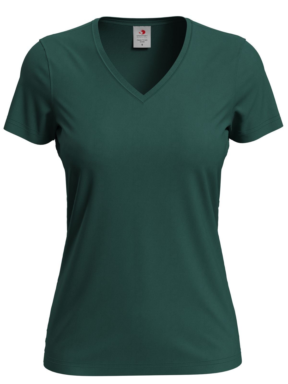 Camiseta feminina clássica com decote em V - BOG - Verde garrafa