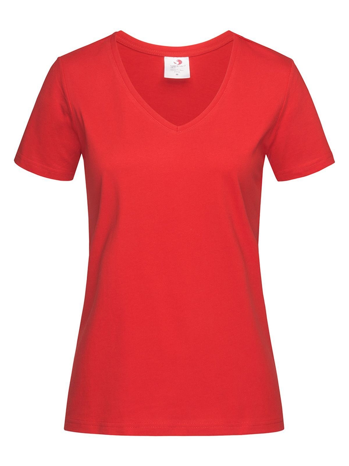 Camiseta feminina clássica com decote em V - SRE - Vermelho escarlate