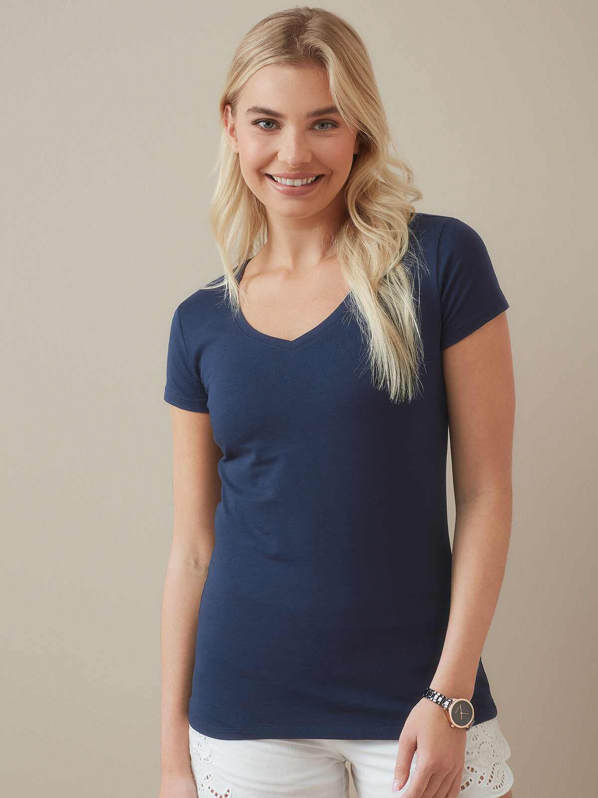 Stretch-T Blusa Feminina com Decote em V