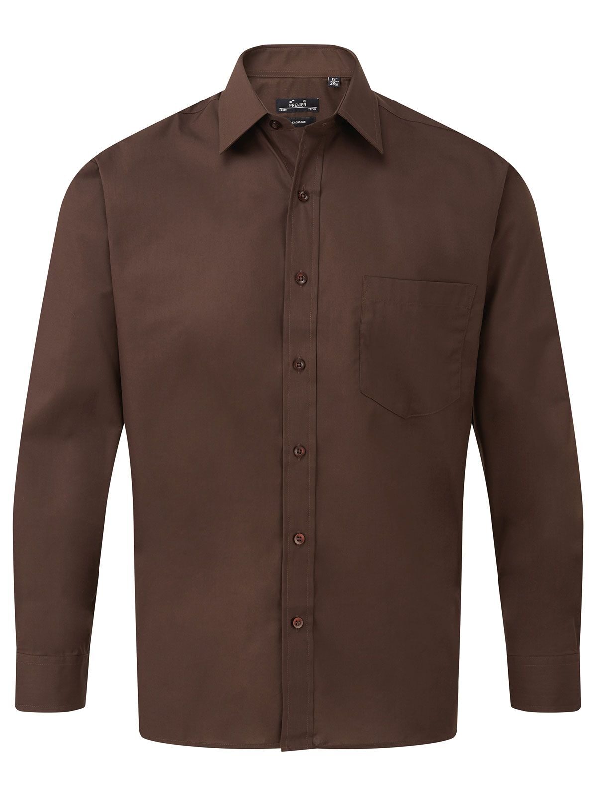 Camisa masculina de manga comprida em popeline - BROW - Marrom