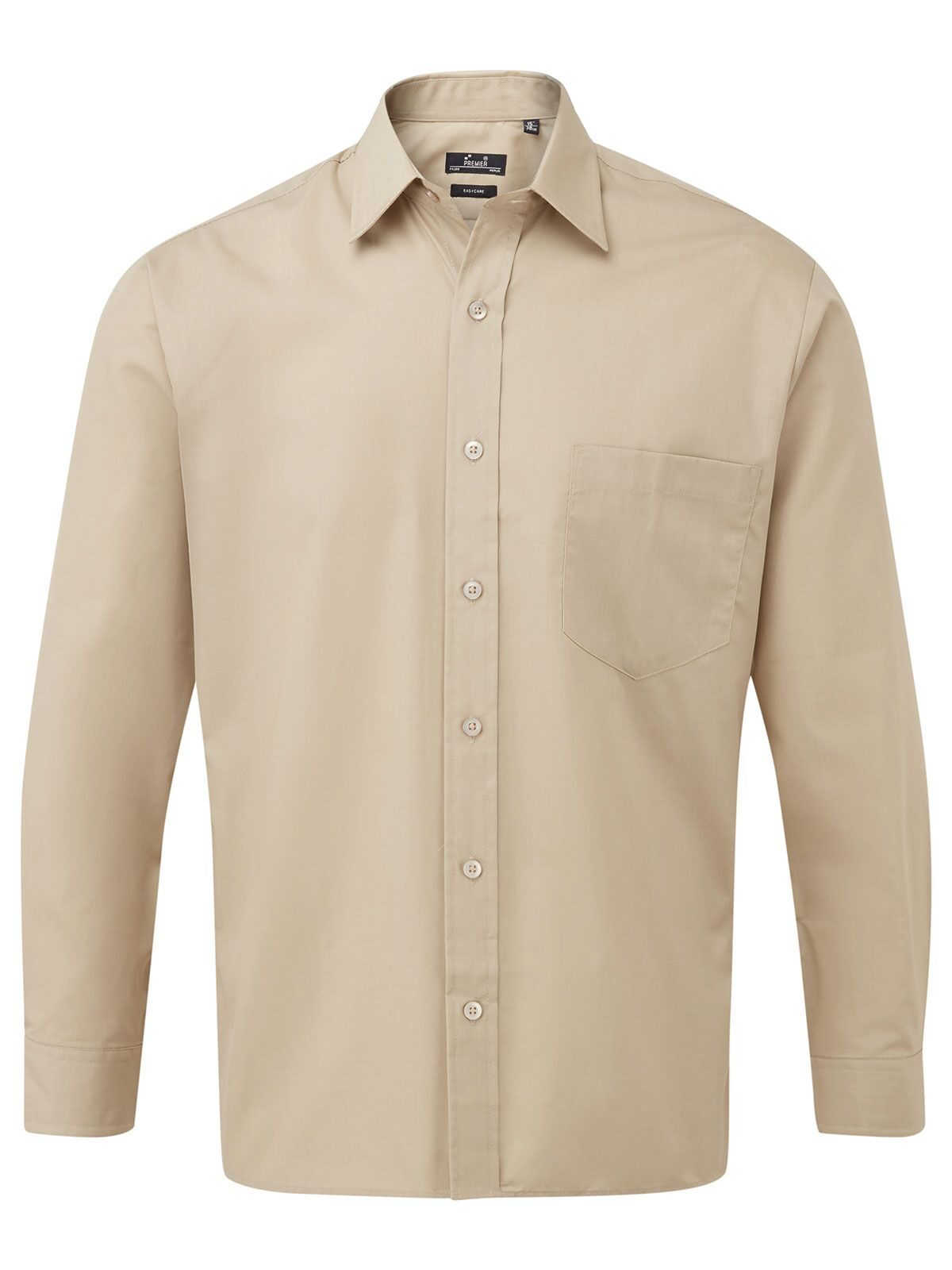 Camisa masculina de manga comprida em popeline - KHAK - Cáqui