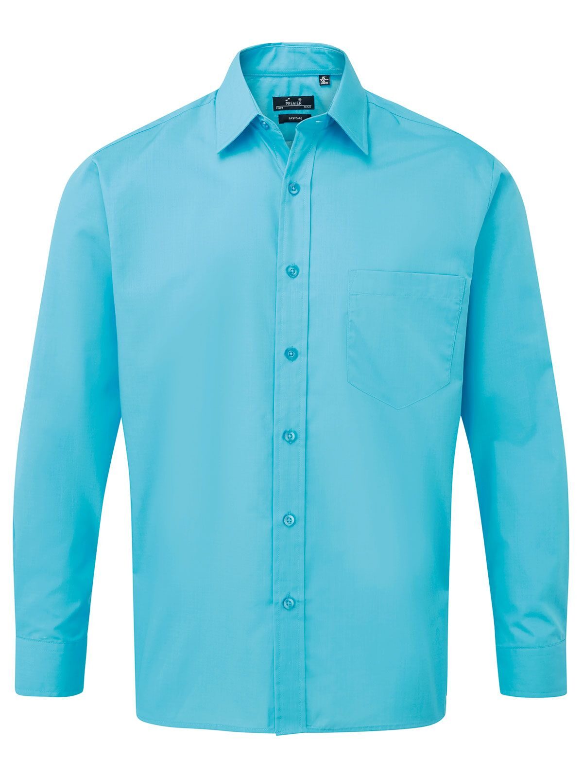 Camisa masculina de manga comprida em popeline - TURQ - Turquesa