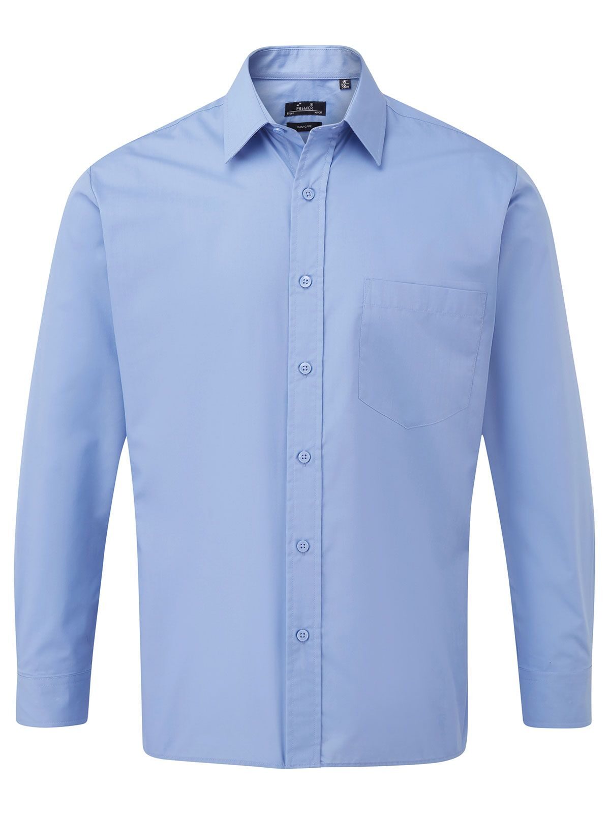 Camisa masculina de manga comprida em popeline - MBLU - Azul médio