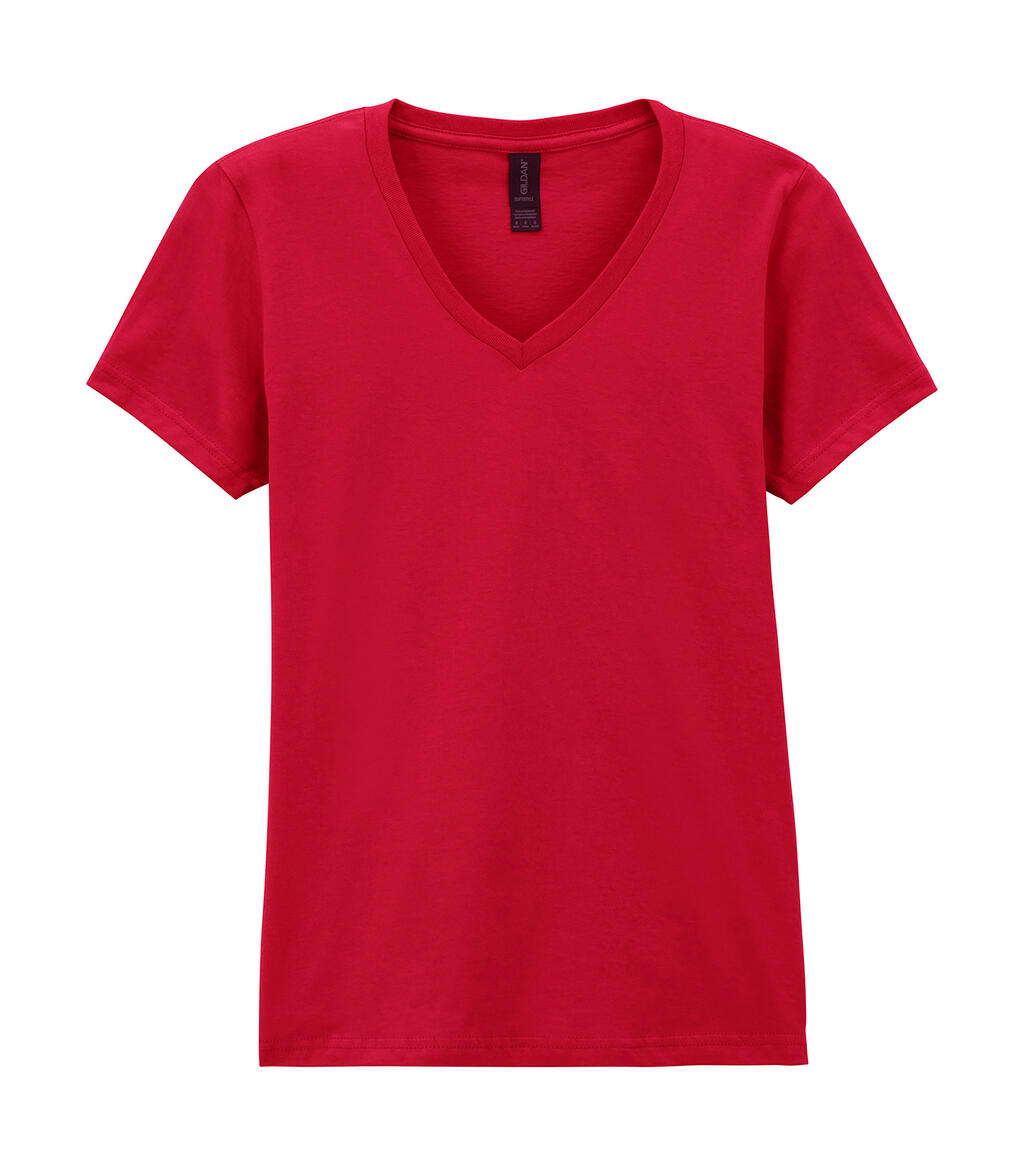 Camiseta feminina com decote em V Softstyle® - 194 - Vermelho Cereja