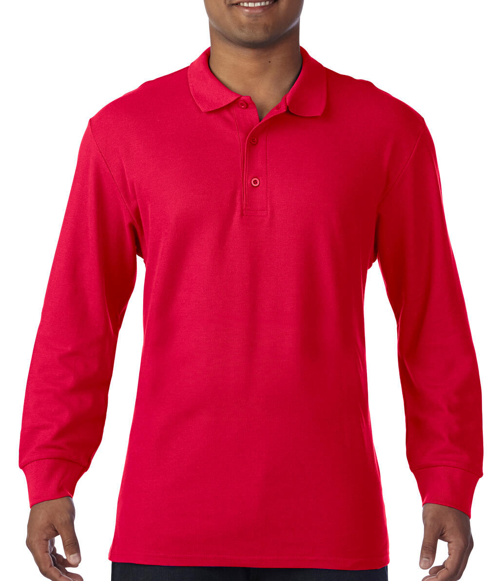 Camisa polo de manga comprida em algodão premium com dupla camada de piqué